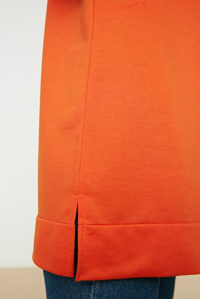 Trendyol Modest Orange Crew Neck Slit Detailed Basic Knitted Sweatshirt TCTAW22TW0138