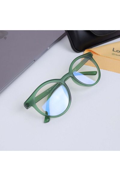 LOOKUP Matte Green Frame Transparent Glass Vintage Round Women's Sunglasses