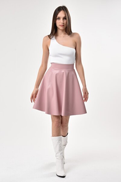 KİM Kİ O Fusta de damă Dusty Rose evazată din piele artificială