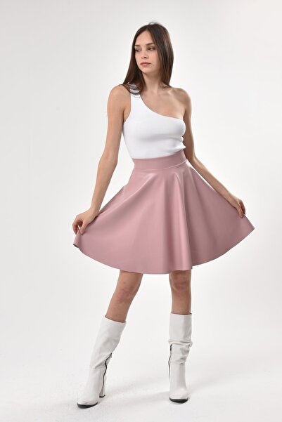 KİM Kİ O Fusta de damă Dusty Rose evazată din piele artificială