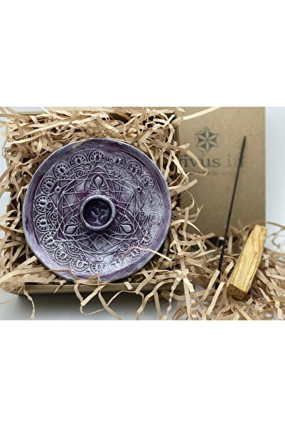 vivus in Boyut Işlemeli Om Palo Santo Hediyeli Tütsülük El Yapımı Seramik Mürdüm