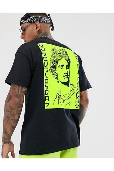 DEEPSENCE Apollo Neon Back Printed Men's Oversize Black T-Shirt