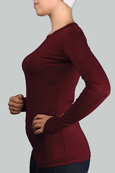 Altobeh Long Sleeve Crew Neck Lycra Combed Cotton Women's Body - Claret Red