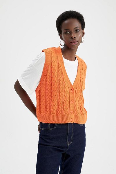 DeFacto Strickweste - Orange - Oversized
