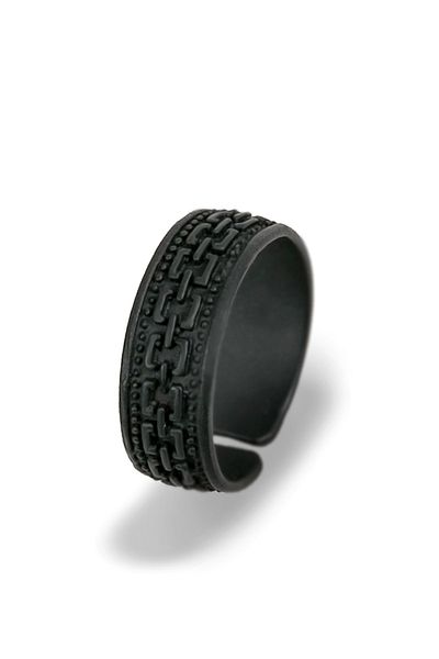 The Collection Men's Matte Black Ring Pattern Knight Model Adjustable Ring