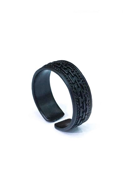 The Collection Men's Matte Black Ring Pattern Knight Model Adjustable Ring