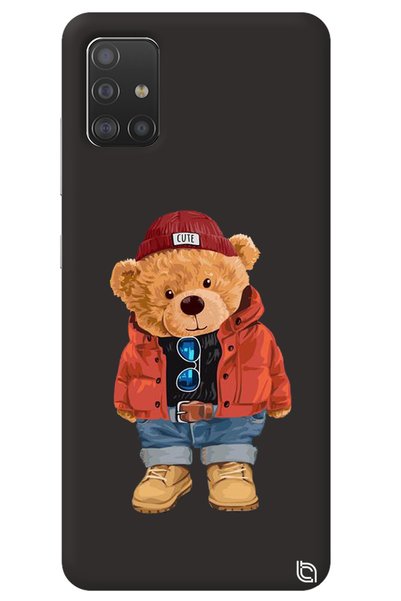 WANNA PROTECT Samsung A71 Black Color Premium Velvet Teddy Bear Patterned Sil...
