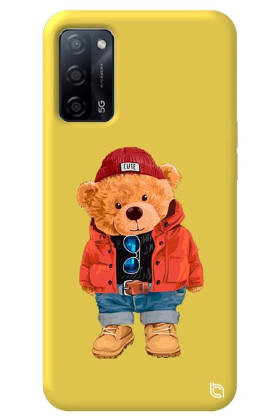 WANNA PROTECT Oppo A52 Yellow Color Premium Velvet Teddy Bear Patterned Silic...