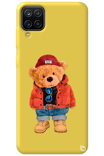 WANNA PROTECT Samsung Galaxy A12 Yellow Color Premium Velvet Inside Teddy Bea...