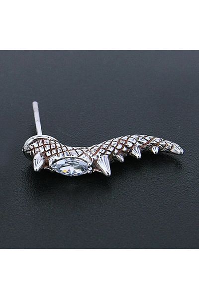 northstarshop Single Dragon Tail S+ Quality Gothic White Zircon Stone Nail 316l Biker Men's Steel Earrings (single)