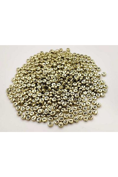 yiğit aksesuar 100 Pieces Black Letter Beads on Flat Gold