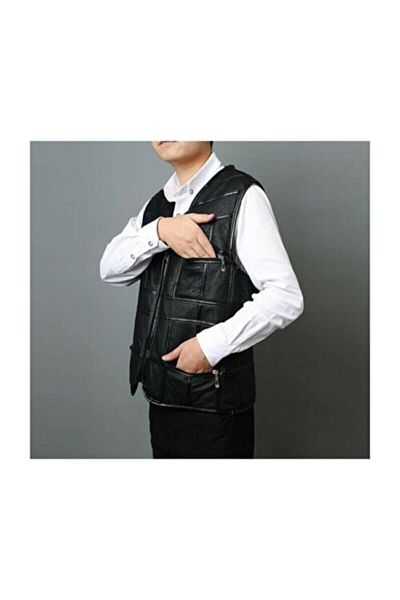 DERİDEPO Leather Fur Vest 5xl