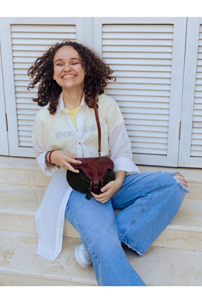 Hakiki Deri El Işi Kadın Omuz Çantası Büzgü Modeli