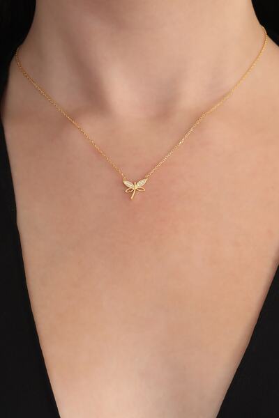 Bilsen Store Kadın 925 Ayar Gümüş Zincirli Altın Kaplama Minimal Yusufçuk Kolye