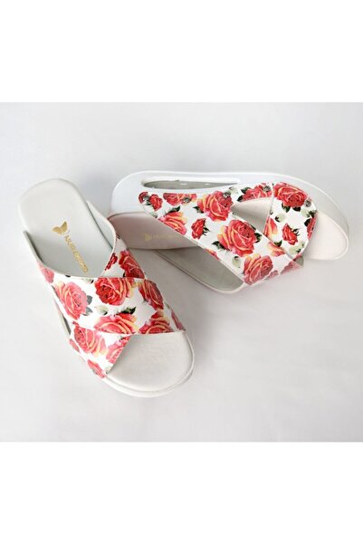 Nur Ortopedi Women's Red Roses Patterned Outdoor Airmax Slippers Sabo