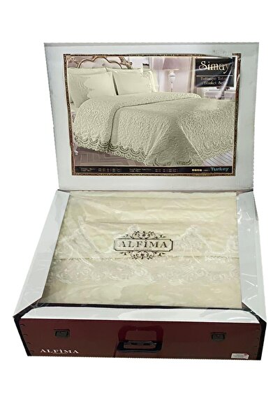 Alfima Battaniye Takımı Çift Kişilik Çarşaf X1 Dantelli Yastık Kılıfı X2  Yas...