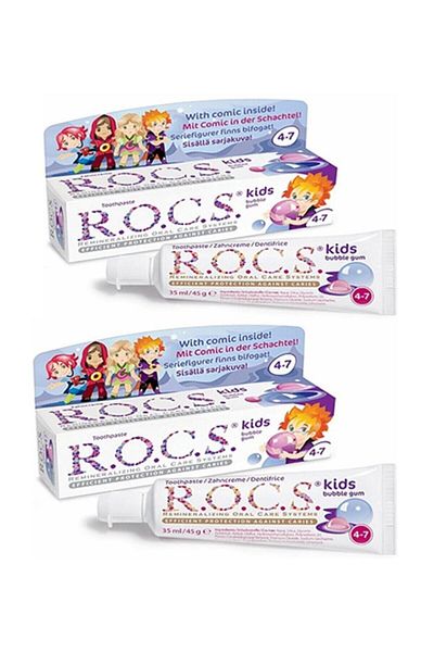 R.O.C.S. معجون أسنان للأطفال من روكس للأطفال بعمر 4-7 سنوات بالفواكه (علكة بالون) 35 مل(2 قطعة)