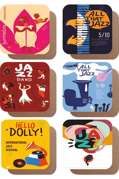 Hayat Poster Jazz Concert Themed Set of 6 Retro Wooden Coasters