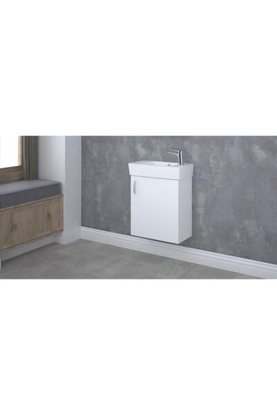 TURKUAZSERAMİK Turkuaz City Lavabo 25*50cm (sağ) Ve Minica Banyo Dolabı-beyaz