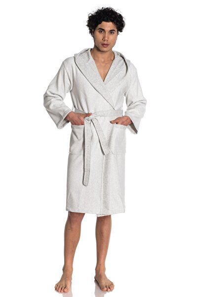 eumenia Light Gray Men's Hooded Dressing Gown