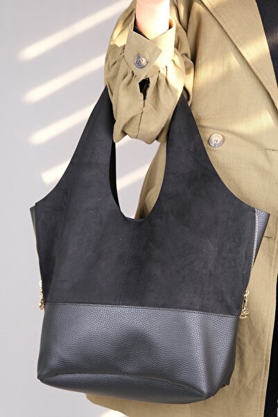 Luvi 1096 Siyah Süet Kadın Gunluk Canta