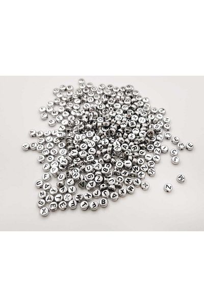 yiğit aksesuar 1000 Pieces Flat Black Letter Beads on Silver