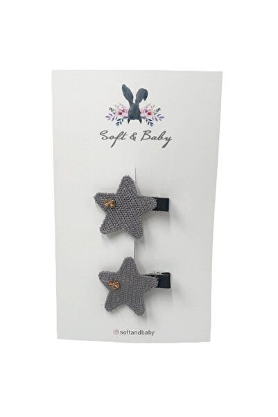 Soft and Baby 2-пари сірі плетені зірочки-шпильки