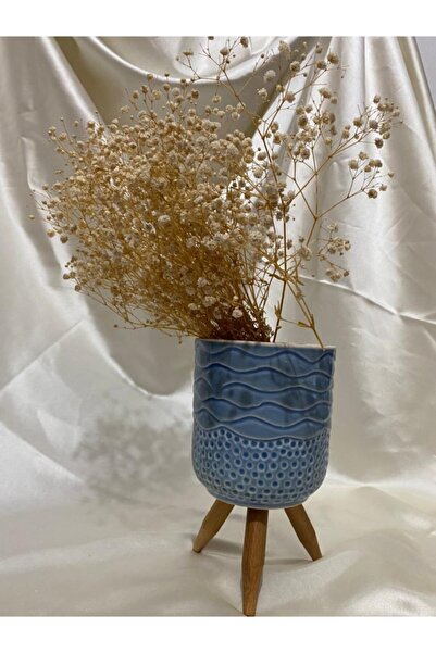 AFAM HEDİYELİK Mavi Desenli Seramik Ayaklı Bitki & Orkide Saksısı