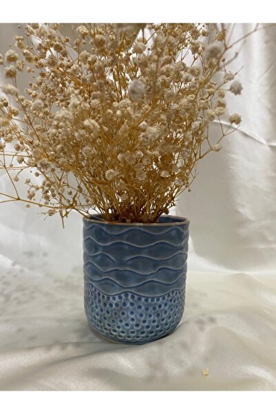 AFAM HEDİYELİK Mavi Desenli Seramik Bitki & Orkide Saksısı