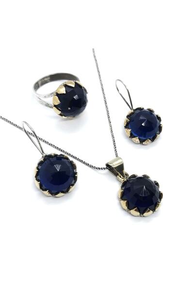 Doğan Silver Safir Taşlı Otantik Gümüş Üçlü Set Dgn21018