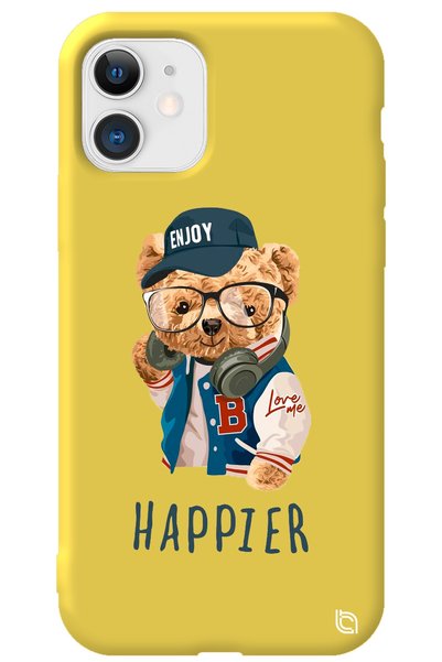WANNA PROTECT iPhone 11 Yellow Color Premium Velvet Inside Teddy Bear Pattern...