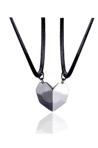 TakıConcept قلادة مغناطيسية باللون الرمادي والأسود على شكل قلب مزدوج - قطعتين