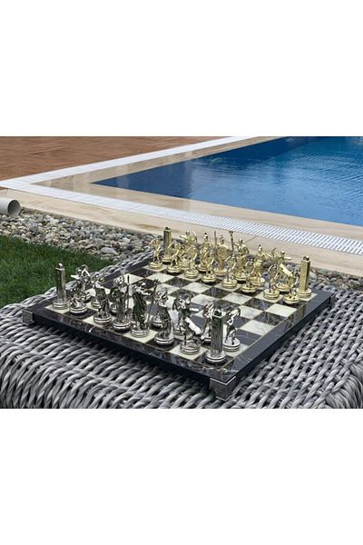 POLO BLUE Antique Roman Archer Figured Chess Set