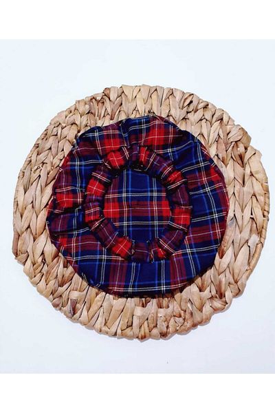 Eylülce Butik Navy Blue Red Plaid Painter Cap