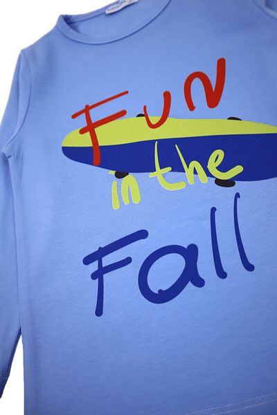 Mavipink Tricou pentru băieți din bumbac, cu imprimeu Fun In The Fall, albastru deschis