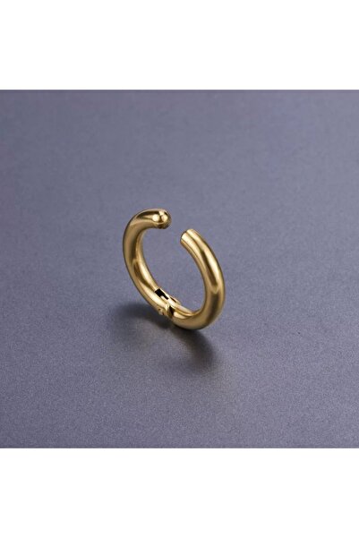 TakıConcept Sıkıştırmalı Deliksiz Kulaklar Için 316l Çelik Kadın Erkek Halka Küpe Altın Renk