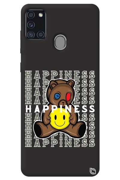 WANNA PROTECT Samsung A21S Black Color Premium Velvet Teddy Bear Patterned Si...