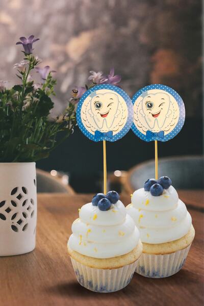 Huzur Party Store Diş Figürlü Mavi Konsept Kürdan 20 Adet 9 Cm Cupcuke Muffin...
