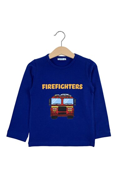 Mavipink Хлопчача Сакс Синій Світшот з довгими рукавами та малюнком пожежника