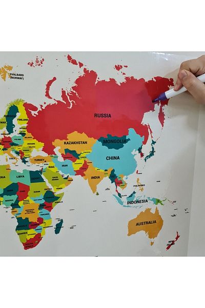 TutturX English Colorful World Map 100X56Cm Uv Printing Static Paper