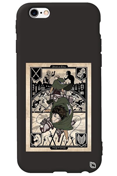 WANNA PROTECT Iphone 6 6s Siyah Premium Içi Kadifeli Attack On Titan Desenli ...