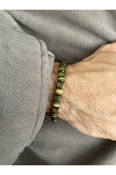 Padore Accessory Kedi Gözü Ve Ihlamur Yeşili Şık Ahşap Bileklik