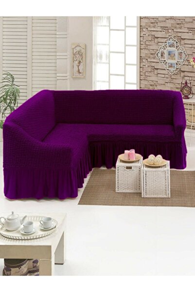 ARTUÇ Husă de canapea de colț din bumbac cu țesătură înfășurată (VIOLET)