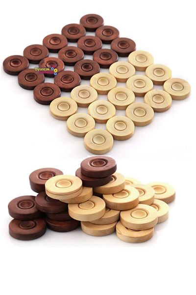 Oyuncakfabrikasi Imported Wooden Backgammon Checker Large Size Wooden Backgammon Checker 35 mm + Dice
