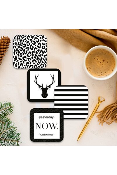 instababyrooms قاعدة أكواب خشبية رباعية مطبوعة رقمية من سلسلة المنزل موديل 020