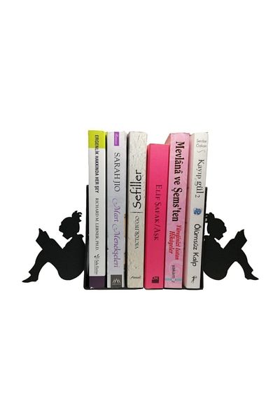 Simge Yapı Dekorasyon Stylish and Decorative Metal Book Holder with Girl Reading a Book Figure, Book Support