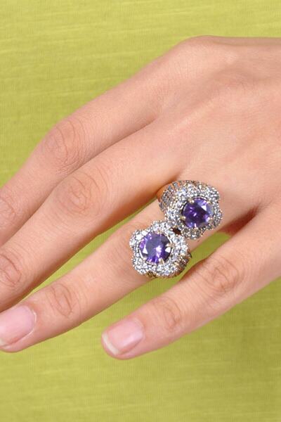 Doğan Silver Kadın Ametist Taşlı Otantik Gümüş Yüzük Dgn20988