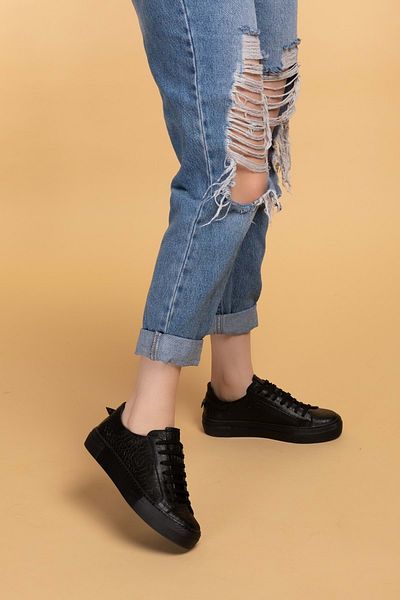 Gondol Pantofi sport cu talpă anatomică din piele naturală, croco negru