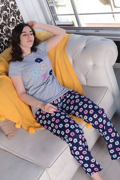 AVORWE Set de pijamale cu mânecă scurtă și fund lung cu imprimeu Donut Cat