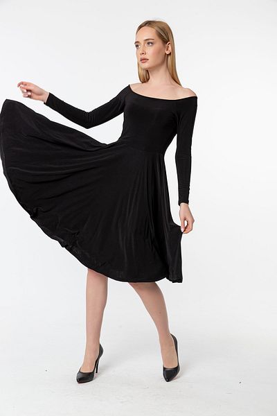 Laranor Black Madonna Collar Flared Dress